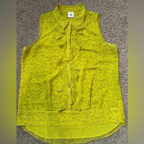 Cabi Sleeveless Chartreuse Reign Ruffle Blouse Style 3071 high low hem - Picture 1 of 8